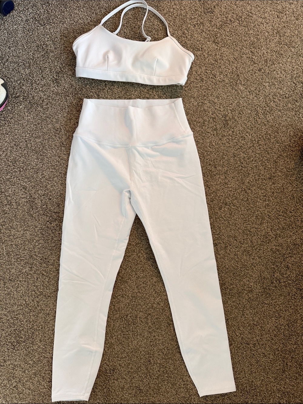 ALO White Strappy Sports Bra and High-Waist Leggings Set